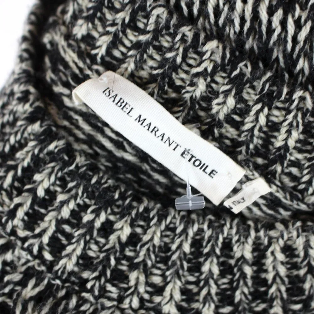 Isabel Marant Etoile Black Tan Cable Knit Crewneck Sweater 34 Cotton Long Sleeve